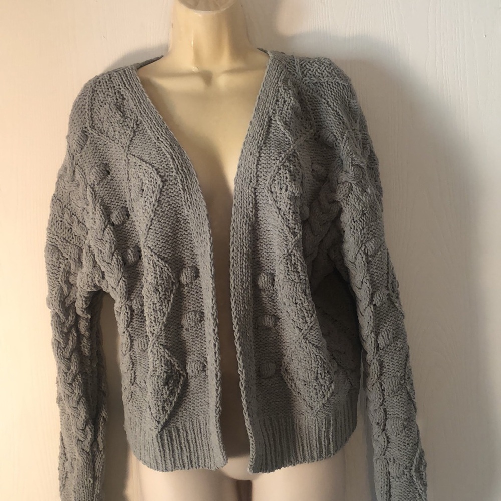 Jessica Simpson gray fall warm chunky knit boho open front cardigan kimono
